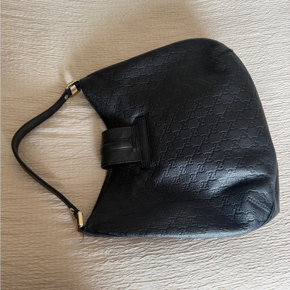 Gucci Guccissima Black Embossed Leather Shoulder Bag with Gold Plate - Picture 5 of 11